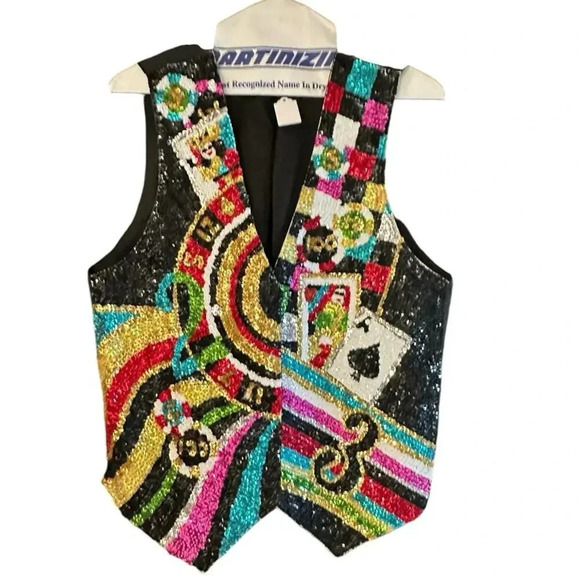 Vintage Black Embellished Casino Vest Sequins Beaded  
Large - Picture 2 of 3